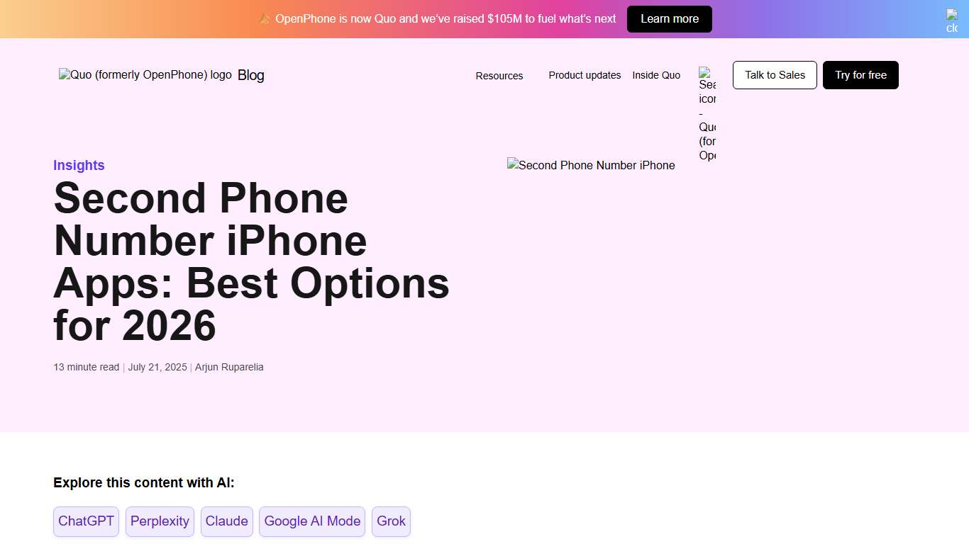 Second Phone Number iPhone Apps: Best Options for 2026 Quo (formerly OpenPhone)